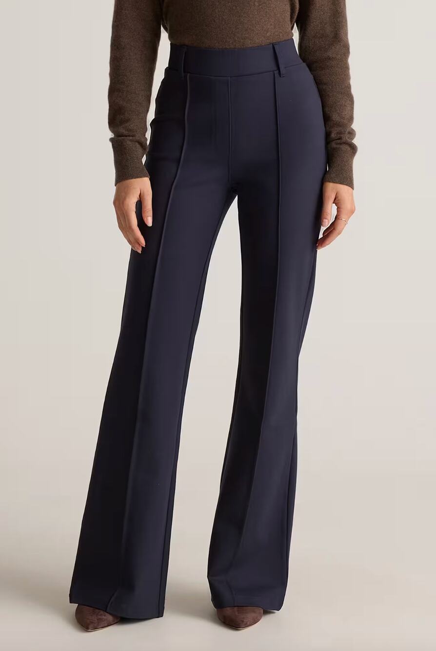 Quince Ultra Stretch Ponte Flare Leg Pant Navy Large 30 inseam